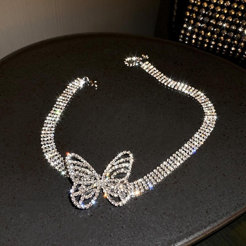 Shining Full Rhinestone Butterfly Choker Necklace - Zi Collection Hub