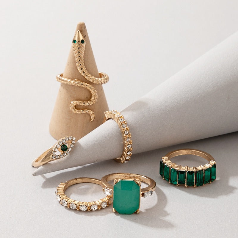 Creative Green Diamond Serpentine Ring 6-Piece - Zi Collection Hub