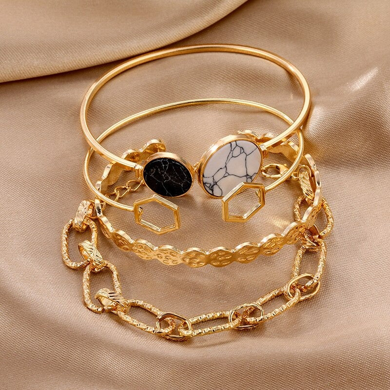 4Pieces/set Fashion Gold Color Thick Chian Bracelets Set - Zi Collection Hub