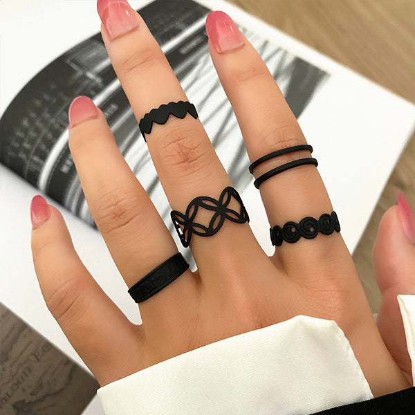 5PCS Black Knuckle Rings Set