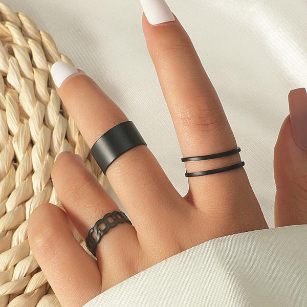 3pcs/Set Black Punk Ring - Zi Collection Hub