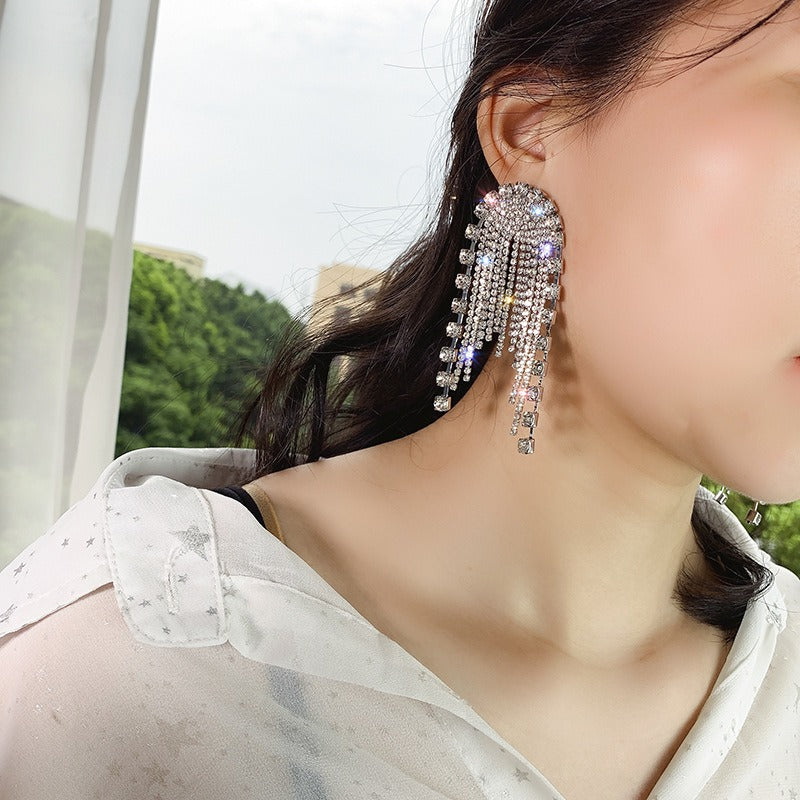 Rhinestones Long Tassel Earrings High-Quality - Zi Collection Hub