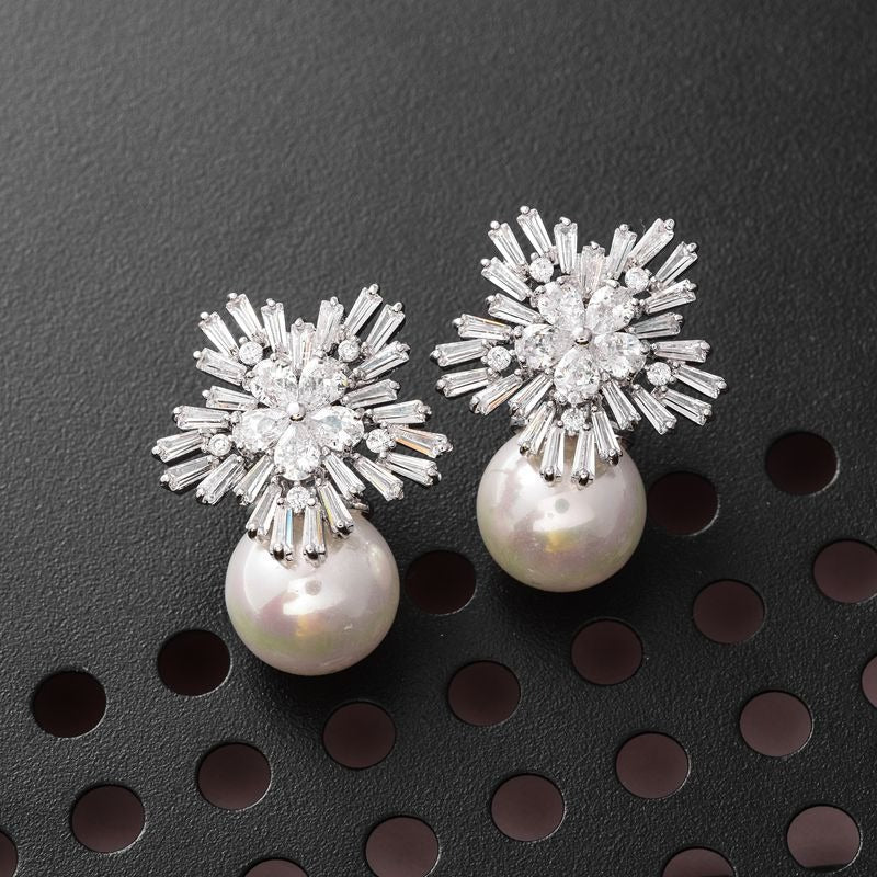 925 silver needle snowflakes zircon earring