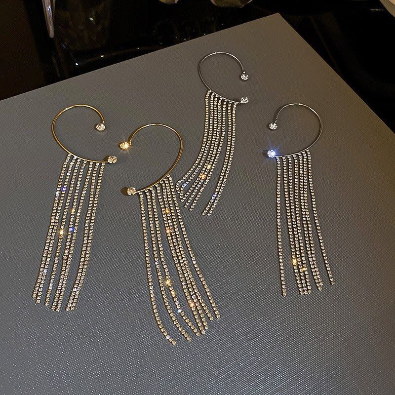 New Long Full Drill Tassel Ear Clips Without Ear Holes (Gold & Silver) - Zi Collection Hub