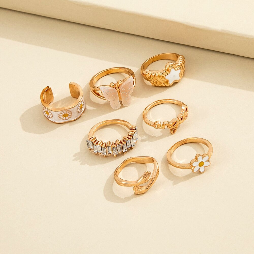 7 Pcs Cute Butterfly Rings Set - Zi Collection Hub