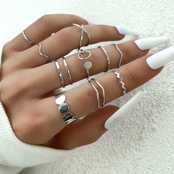 10Pcs Vintage Silver Color Rings