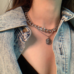 Double-Layer Personality Chain Hip-Hop Necklace Short Collarbone Chain