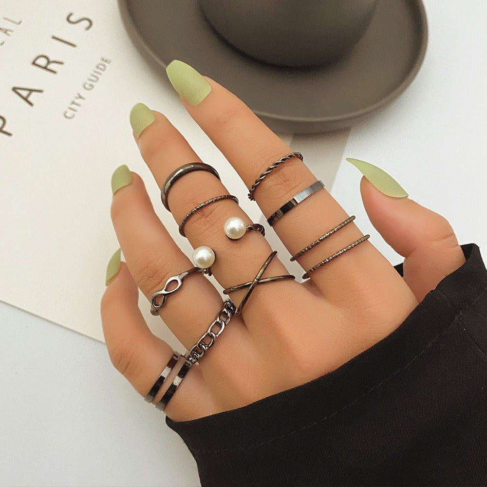 Creative Personality Cross Twist Chain Knuckle Finger Ring Sets - Zi Collection Hub