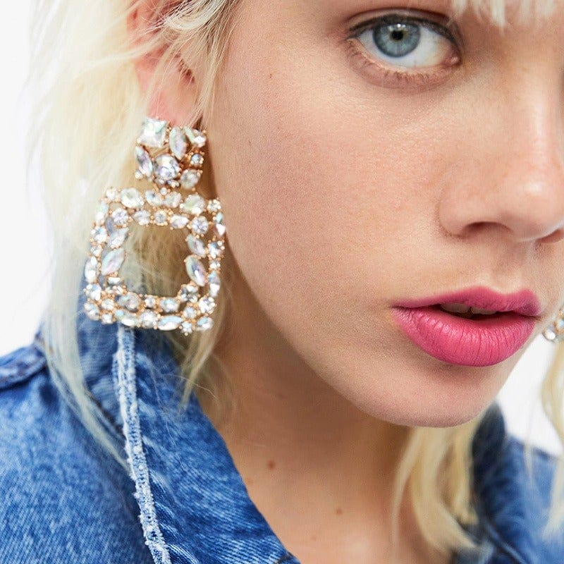 Retro Earrings Studded with Diamonds - Zi Collection Hub