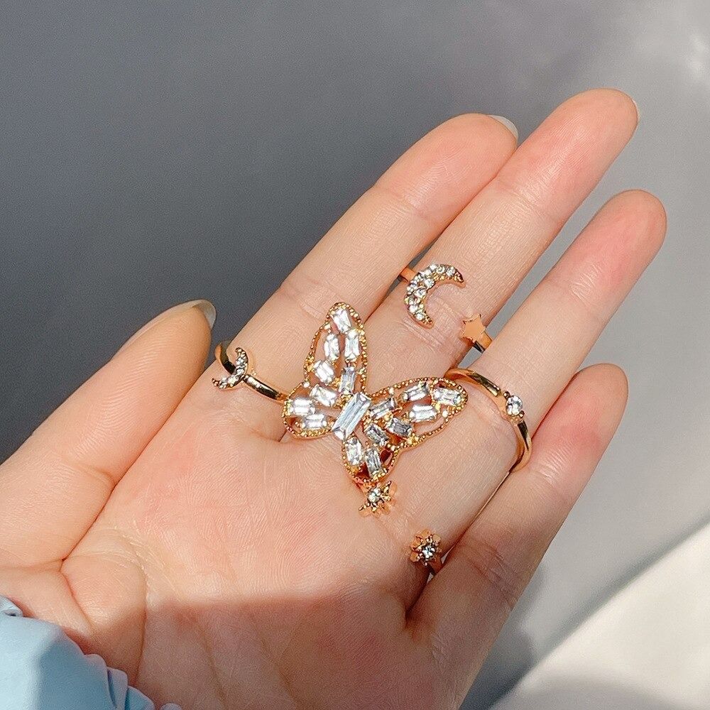 5 Pcs Statement Big Butterfly Rings Set - Zi Collection Hub