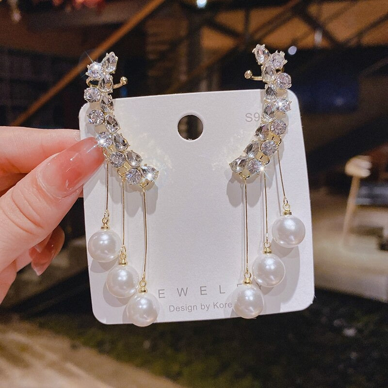 ER151  - Luxury Crystal Pearl Wing Earrings