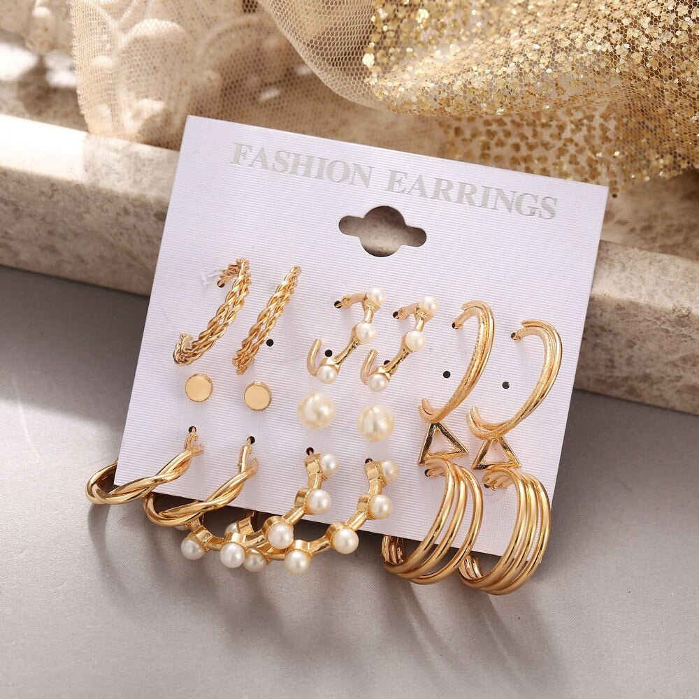 9 Pairs Gold Color Chunky Hoop Earrings Set - Zi Collection Hub