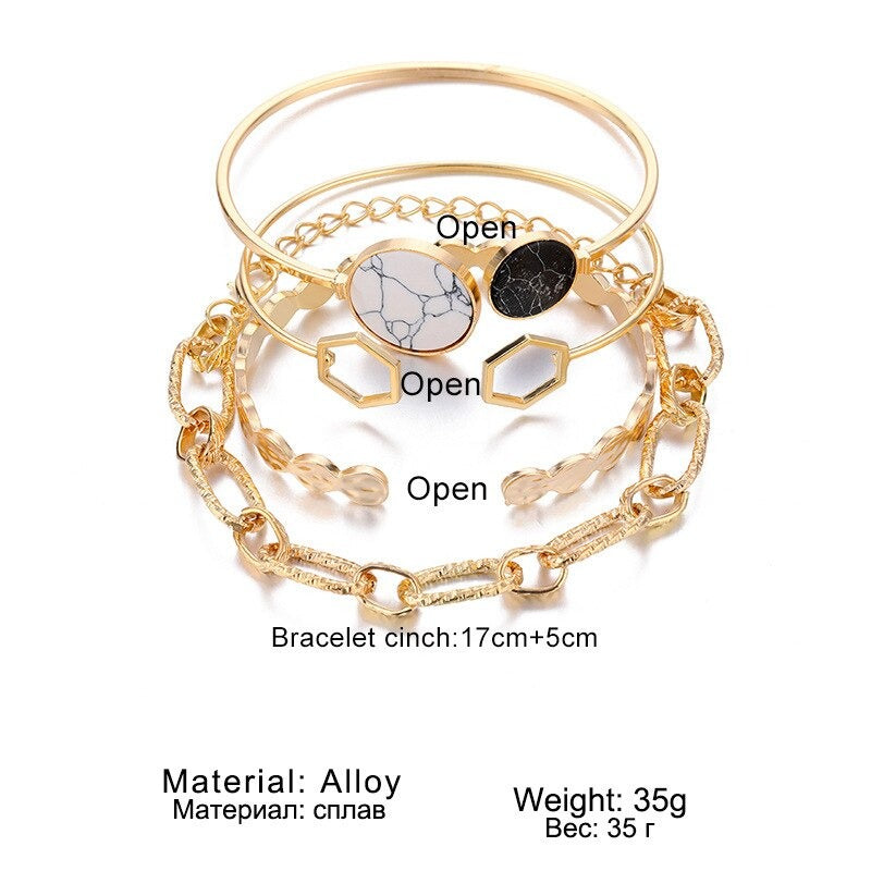 4Pieces/set Fashion Gold Color Thick Chian Bracelets Set - Zi Collection Hub