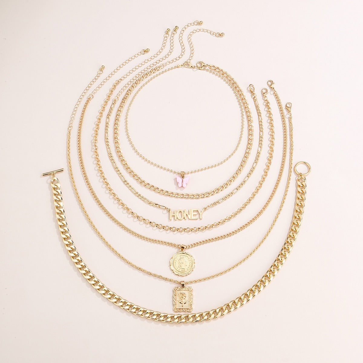 7PCS Buckle Multi-Layer Necklace Retro Set Butterfly Necklace - Zi Collection Hub