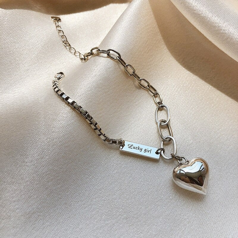 Fashion Punk Silver Color Chain Heart Gemetric Pendant Bracelet - Zi Collection Hub