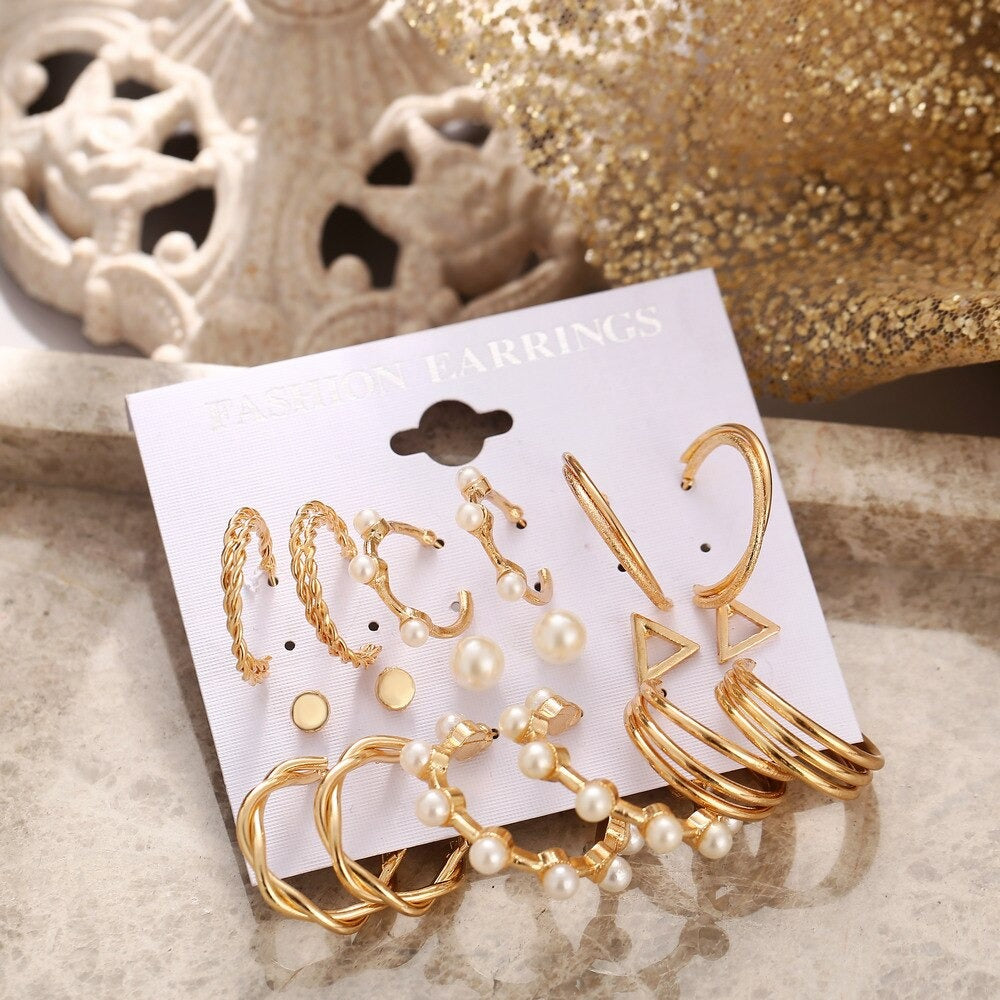 9 Pairs Gold Color Chunky Hoop Earrings Set - Zi Collection Hub
