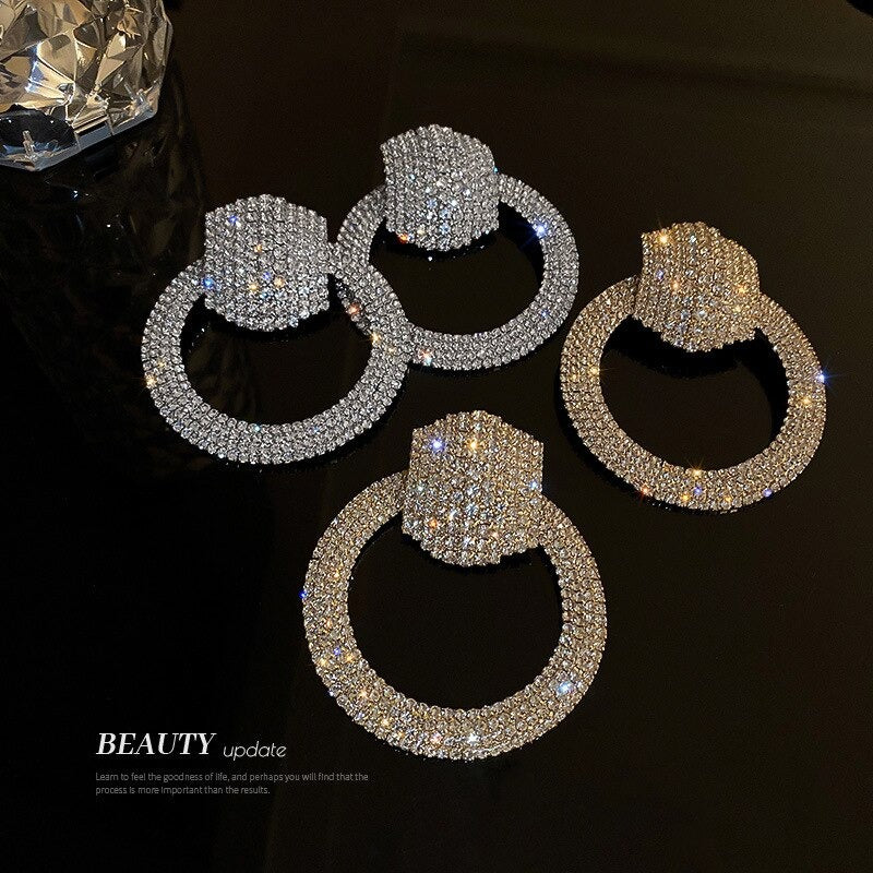 Shiny Rhinestone Big Circle Dangle Earrings