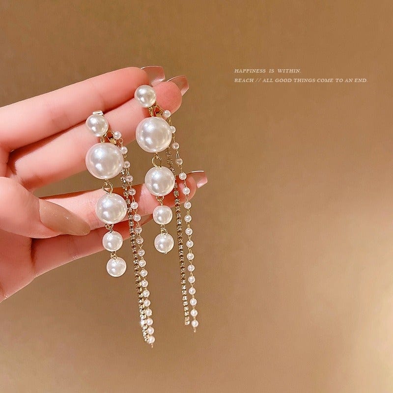 s925 Silver Needle Pearl Long Tassel Earrings - Zi Collection Hub