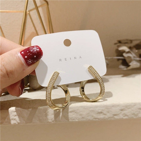 S925 Silver Needle Diamond Hollow Water Drop Earrings - Zi Collection Hub