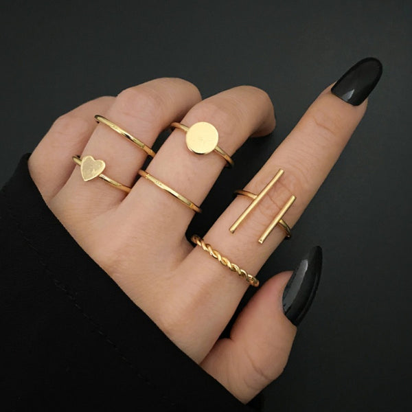 Geometry Round Heart Alloy Finger Rings - Zi Collection Hub