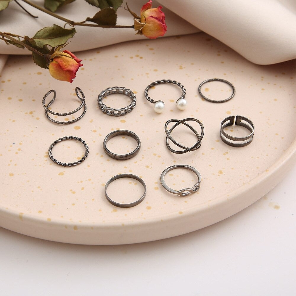 Creative Personality Cross Twist Chain Knuckle Finger Ring Sets - Zi Collection Hub
