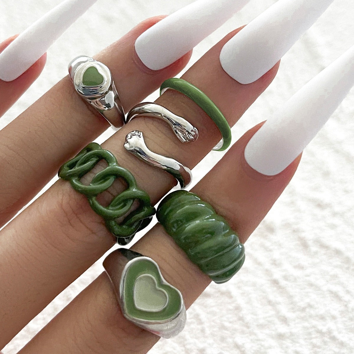 6pcs Green Spray Love Hug Ring Set - Zi Collection Hub