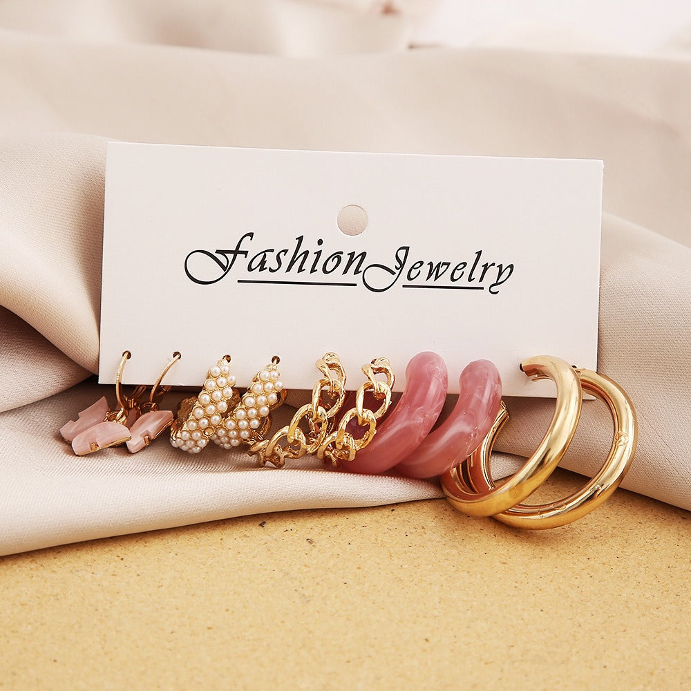 New Pearl Inlaid Butterfly Earrings Set 5 Pairs - Zi Collection Hub