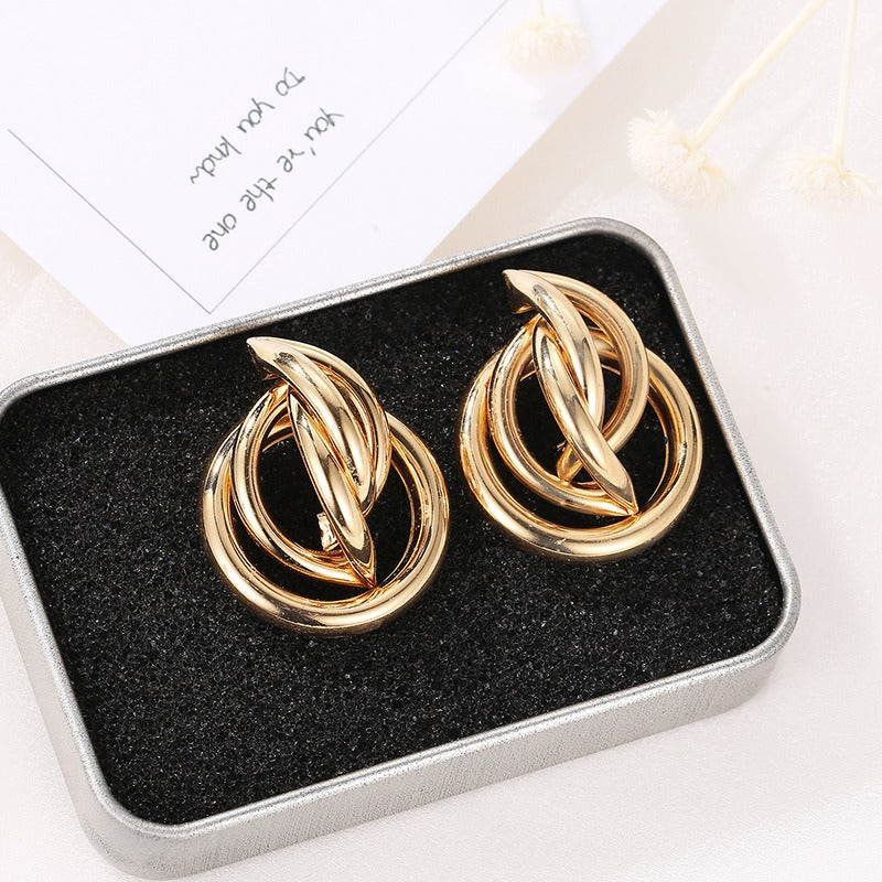Round Superimposed Geometric Earrings