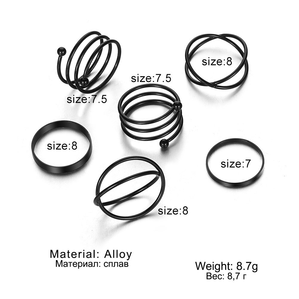6Pcs/set Punk Finger Rings Minimalist Smooth black - Zi Collection Hub