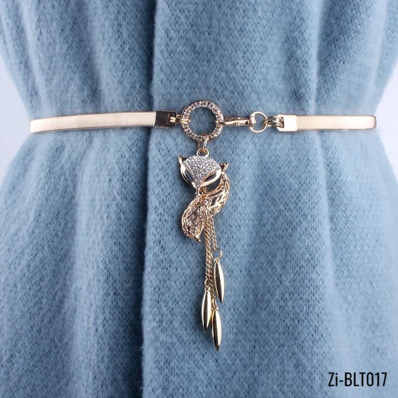 Cute Charming Little Fox Stretch Rhinestone Gold Waist Chain Belt - Zi Collection Hub