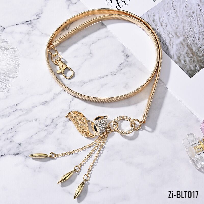 Cute Charming Little Fox Stretch Rhinestone Gold Waist Chain Belt - Zi Collection Hub