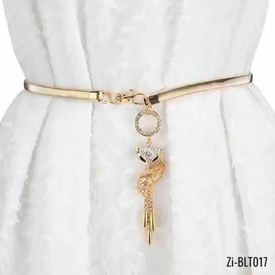Cute Charming Little Fox Stretch Rhinestone Gold Waist Chain Belt - Zi Collection Hub
