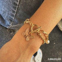 Trendy Butterfly Pendant Double Round Bead Chain Bracelet