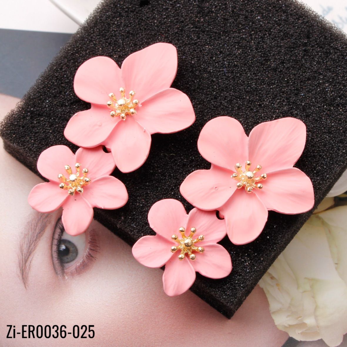 ZHUKOU gold color Enamel Flower drop Earrings Creative and cute