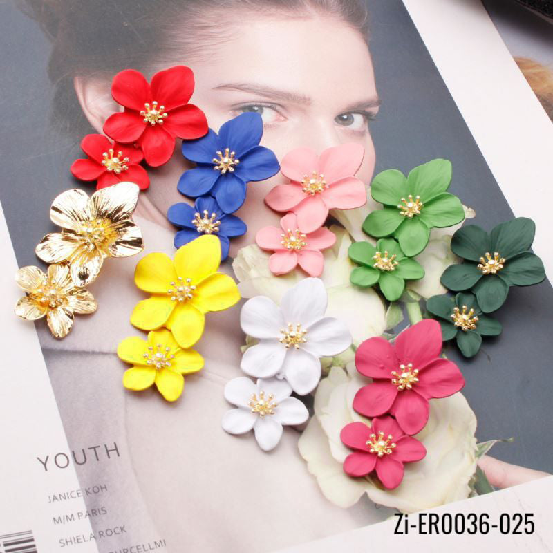Colorful Double Flower Drop Earrings - Zi Collection Hub