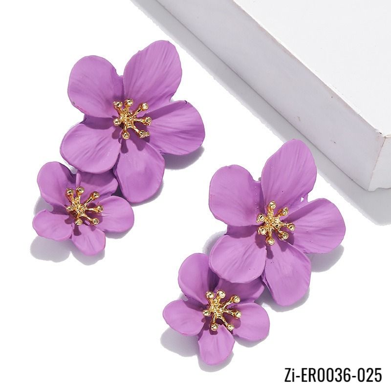 Colorful Double Flower Drop Earrings - Zi Collection Hub
