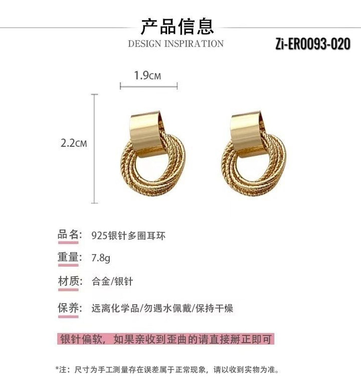 Retro Metallic Gold Color Circle Earrings - Zi Collection Hub