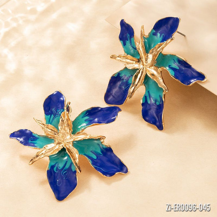 Multi-Layer Alloy Drip Oil Flower Earrings - Zi Collection Hub