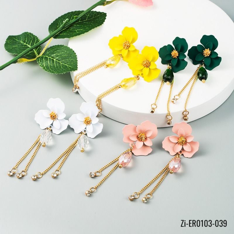 Big Flowers long tassel dangle Earrings