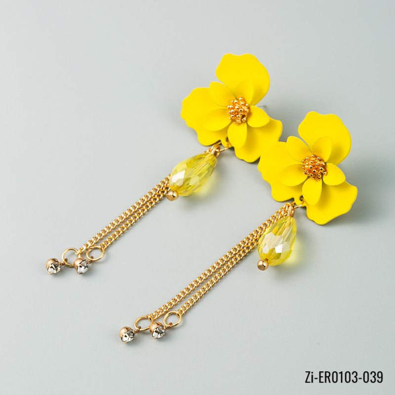 Big Flowers long tassel dangle Earrings - Zi Collection Hub