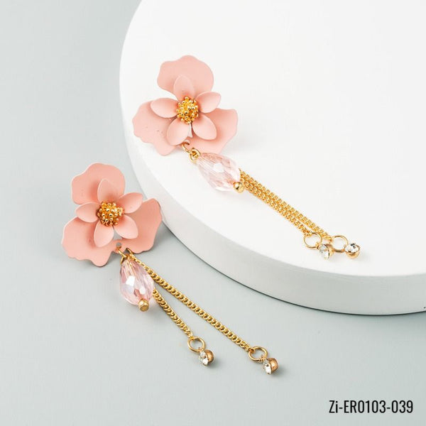 Big Flowers long tassel dangle Earrings - Zi Collection Hub