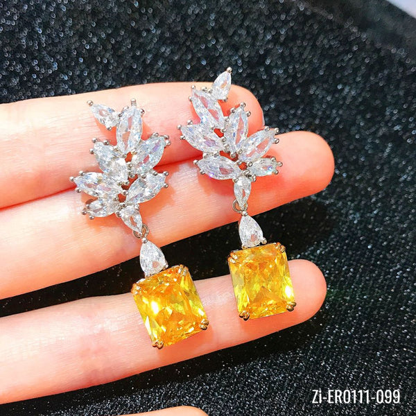 Yellow Square AAA Cubic Zirconia Earrings