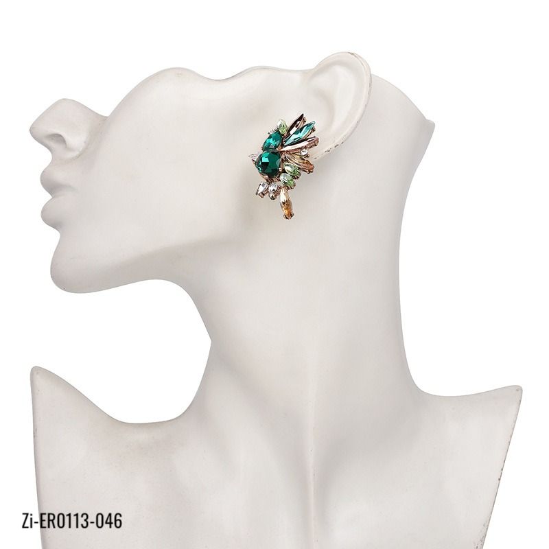 Green Rhinestone Crystal Gems Stud Earrings - Zi Collection Hub