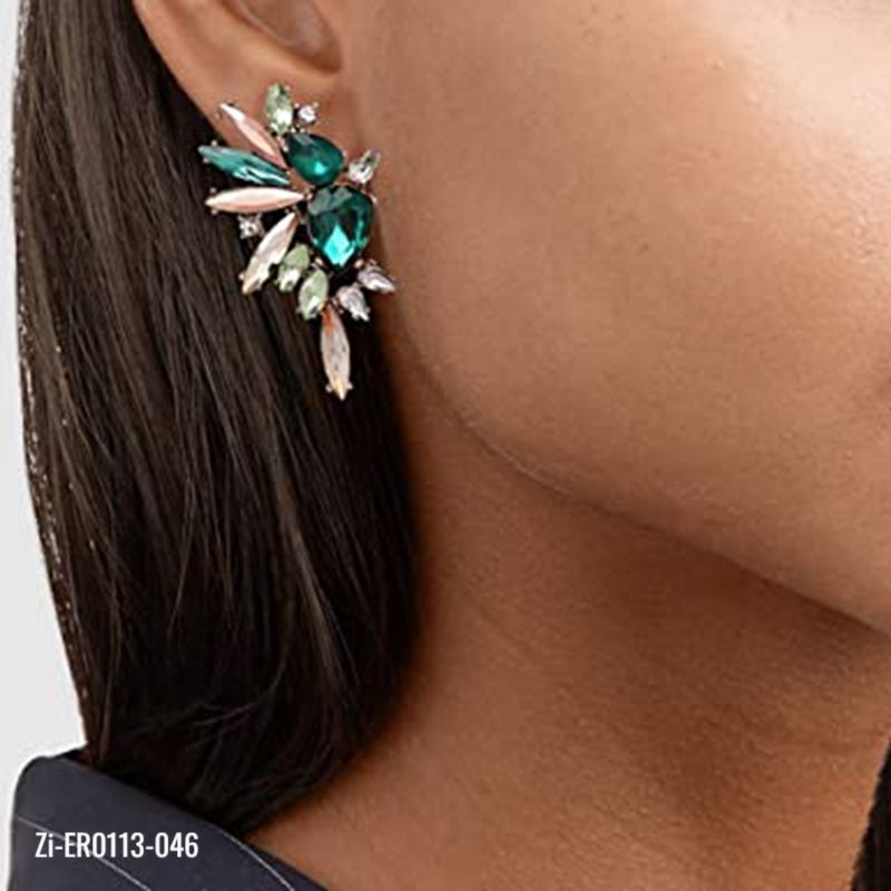 Green Rhinestone Crystal Gems Stud Earrings - Zi Collection Hub