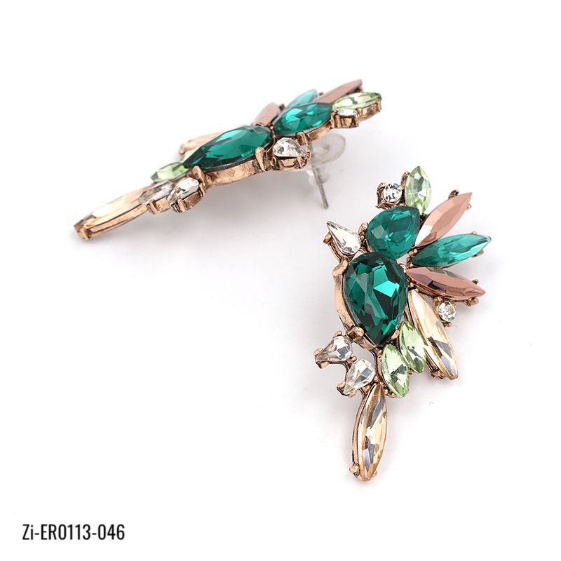 Green Rhinestone Crystal Gems Stud Earrings - Zi Collection Hub