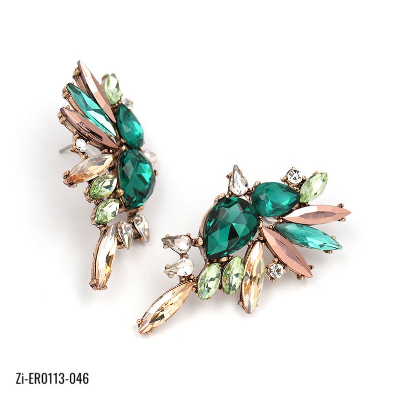 Green Rhinestone Crystal Gems Stud Earrings - Zi Collection Hub