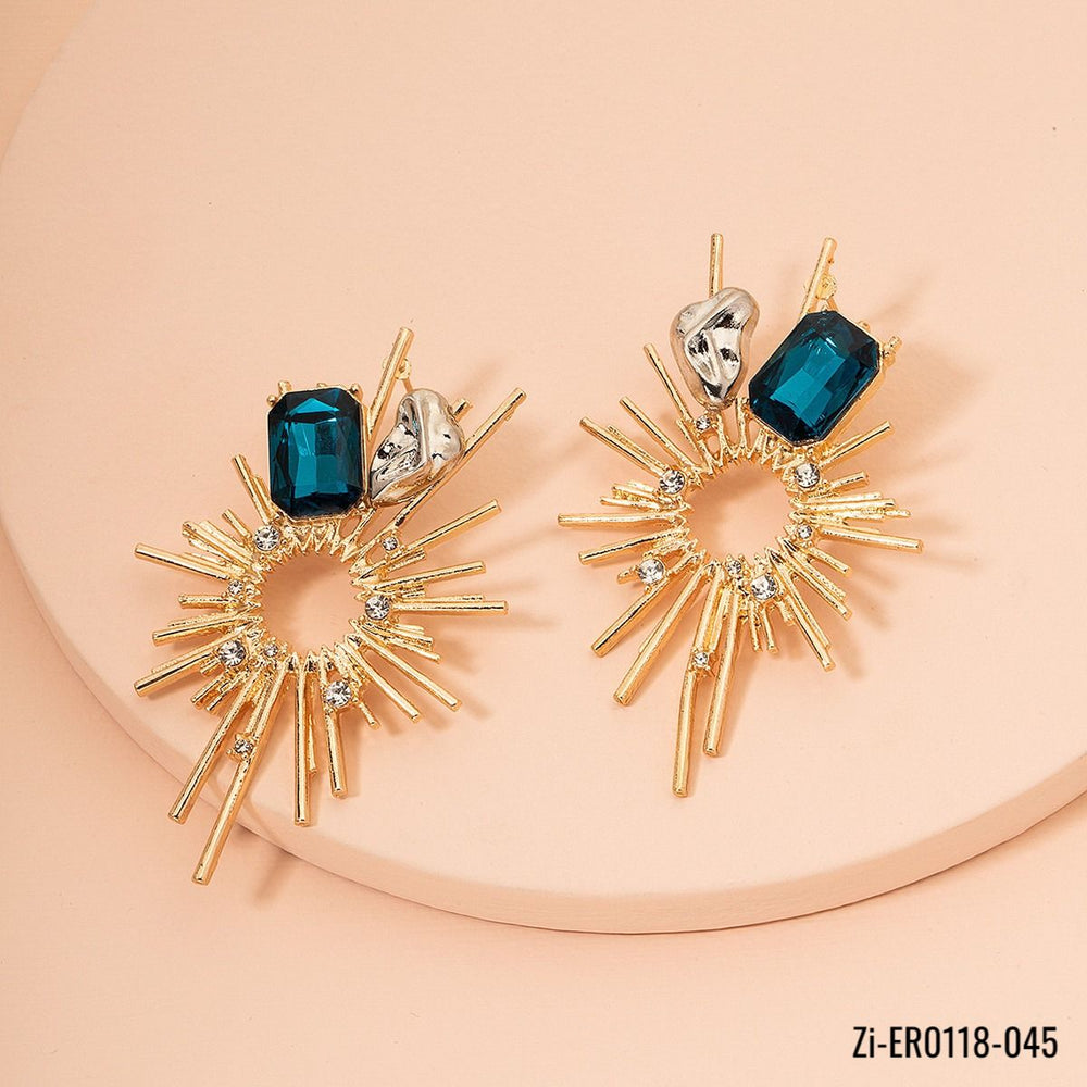 Geometric Gold-Plated Diamond Glass Hollow Earrings
