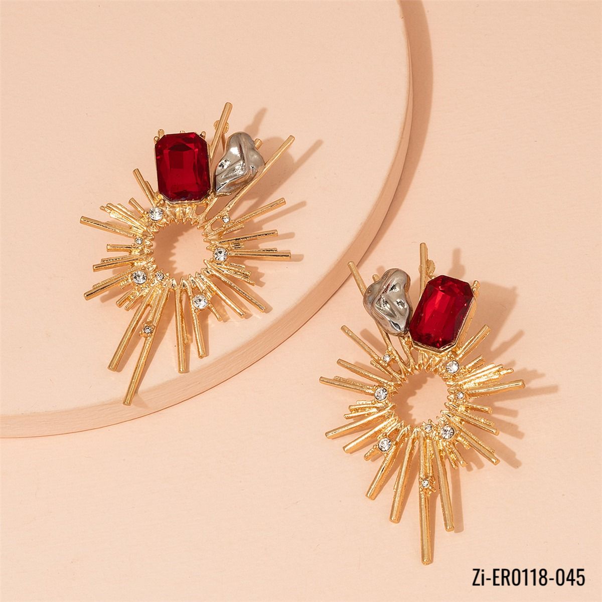 Geometric Gold-Plated Diamond Glass Hollow Earrings - Zi Collection Hub