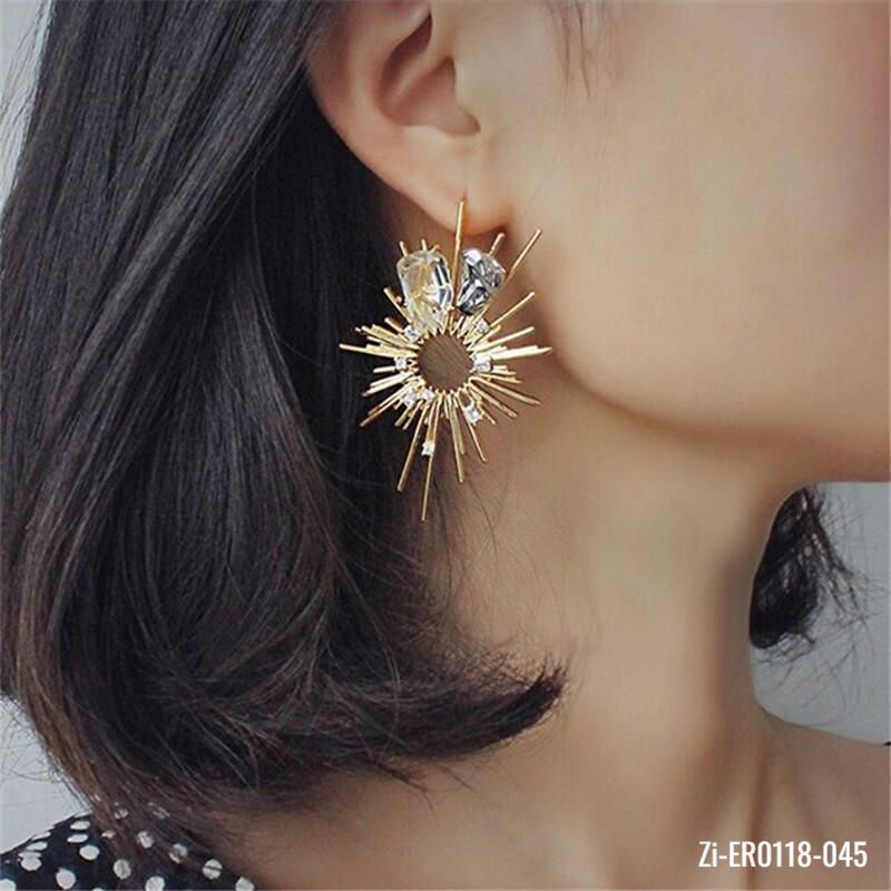Geometric Gold-Plated Diamond Glass Hollow Earrings - Zi Collection Hub