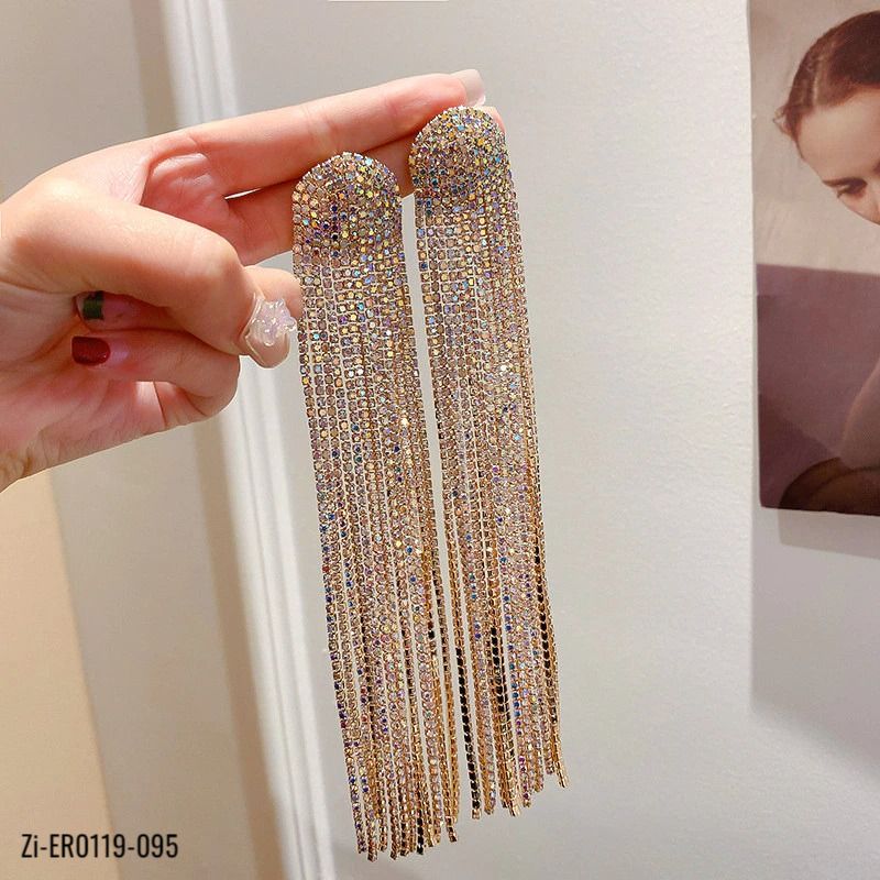 S925 Needle Hot Long Tassel Full Rhinestone Drop Earrings - Zi Collection Hub